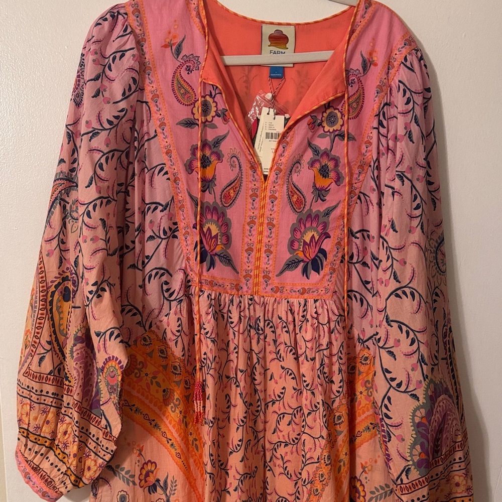 FARM Rio Pink and Orange Floral Dress